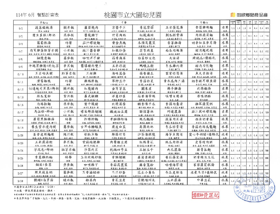 每月餐點:大園幼兒園114年6月份菜單 每月餐點:大園幼兒園114年6月份菜單